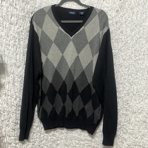 IZOD MENS GRAY ARGYLE SWEATER SIZE XL - Picture 1 of 8